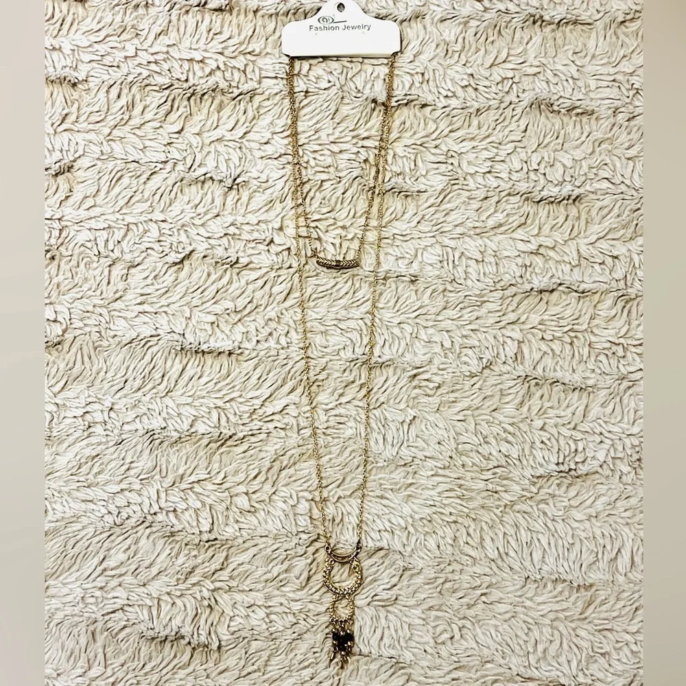 2/$15 - Boho Double Hoop Drop Necklace | Gold & Black Statement Necklace | NWT